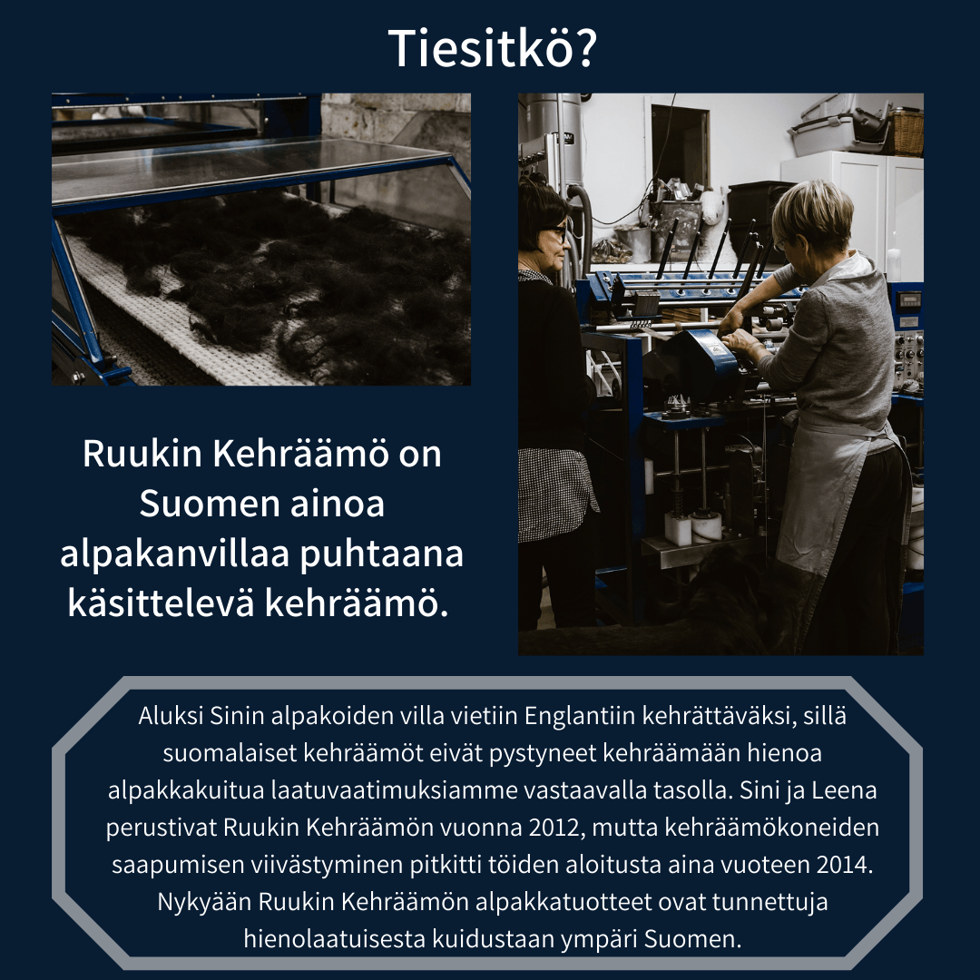 Ruukin Kehräämö - Suomen ainoa alpakanvillaa puhtaana käsittelevä kehräämö - Ruukin kehräämö